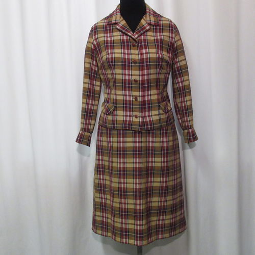 Ruudullinen 70-luvun kaksiosainen puku, koko M/L