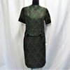 Ruskea-vihreäkuvioinen 2-osainen puku, 60-luvun alku, S/M