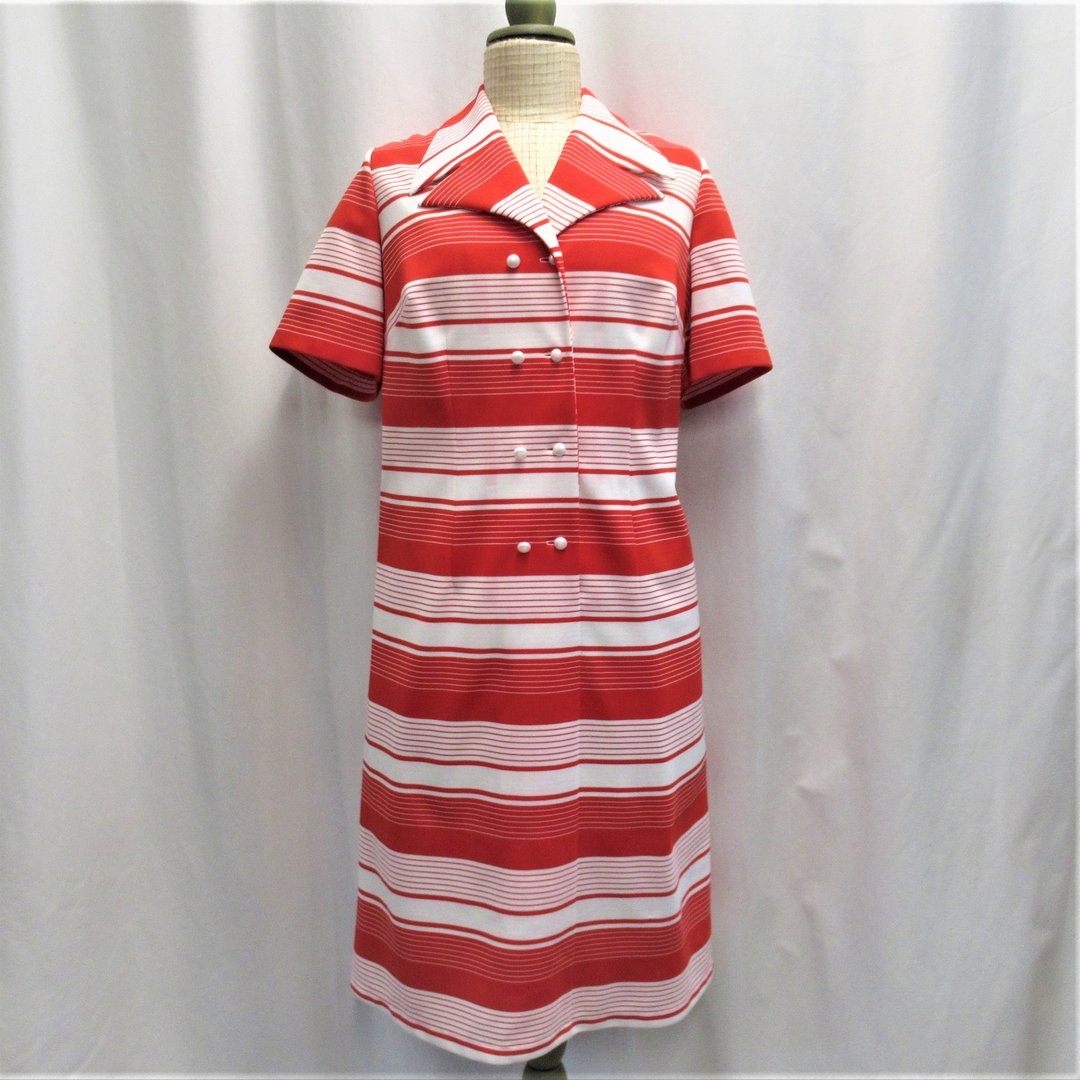 Puna-valkoraidallinen 60-luvun paitamekko, 42/L-XL