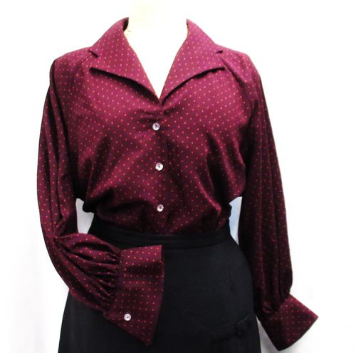 Viininpunapohjainen Anna -paitapusero 40-luvun tyyliin, n.46