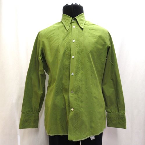 Oliivinvihreä, brodeerattu 70-luvun Luhta-paita, L-XL