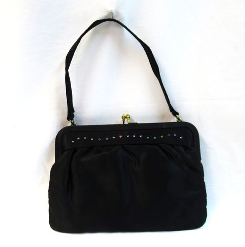 Black satin bag with rhinestones, 50s