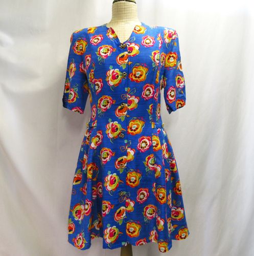 Sinipohjainen 80-luvun Tazzia-mekko, M-L