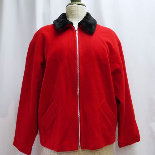 Punainen 80-90-luvun TopShop-villasekoitetakki mustalla tekoturkiskauluksella,( M/) L-XL