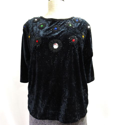 Black  beaded velvet blouse, 80s, approx. XL-XXL