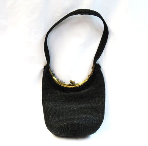Black raffia bag, 50s-60s (hinge broken)