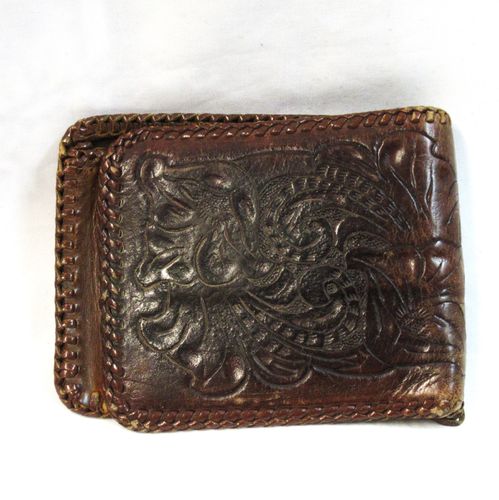 Brown tooled leather wallet