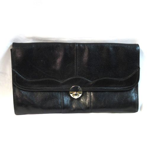 Black leather clutch, late 70s or early 80s
